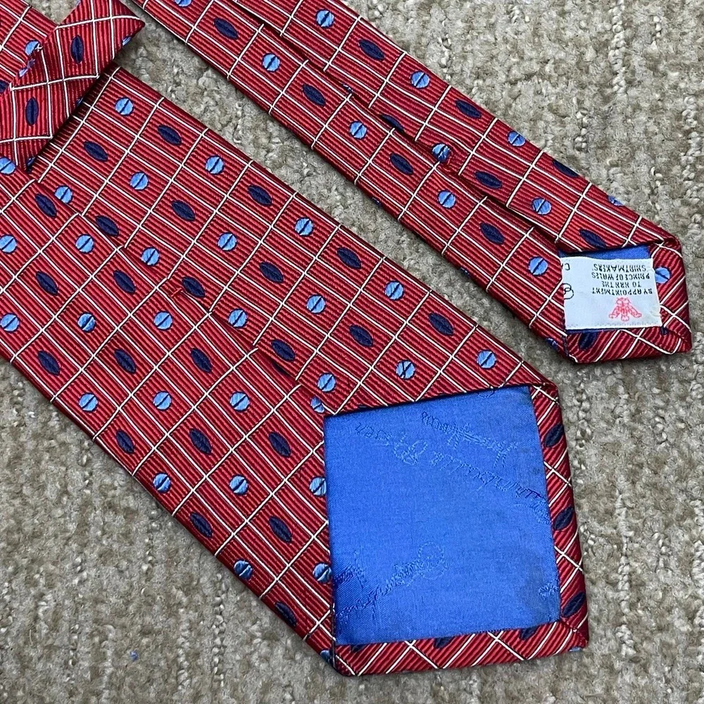Turnbull & Asser‎ Silk Necktie Red Blue White Geometric England 3.5